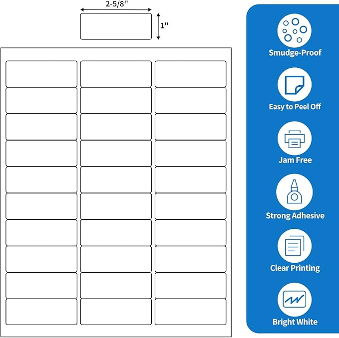 BESTEASY 30-up 100 Sheets 1" X 2-5/8" Address Shipping Labels - Image 2