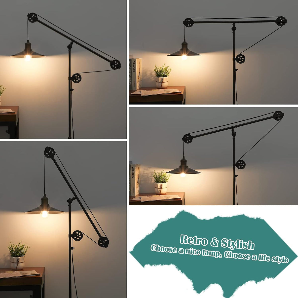 Adjustable Industrial Floor Lamps for Living Room, Rustic Reading Lamp