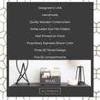 BLU MONACO Espresso Brown Wooden Mail Organizer | 3-Tier Rustic Desktop Mail - Image 3