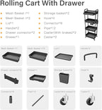 Sorgion 4 Tier Rolling Cart Organizer, Art Craft Diaper Bedside Snack Laundry - Image 7