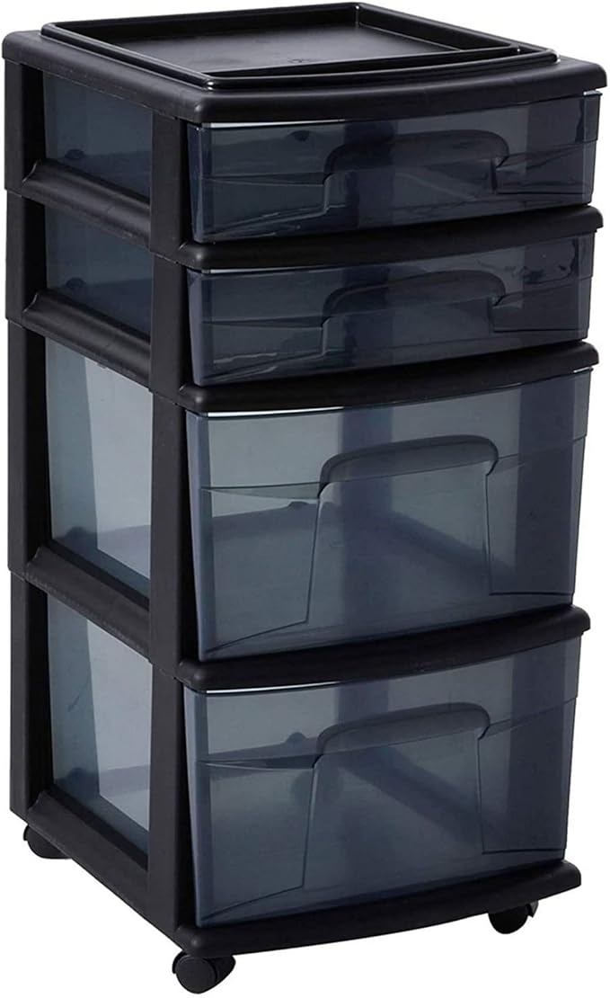 HOMZ 2-Pack Drawer Tower, 4-Tier Clear Plastic Storage Organizer Cart, and - Image 8