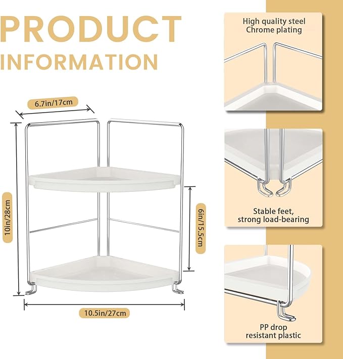 JANUS LiANG 2-Tier Corner Bathroom Countertop Organizer, Tiny Counter Corner - Image 2
