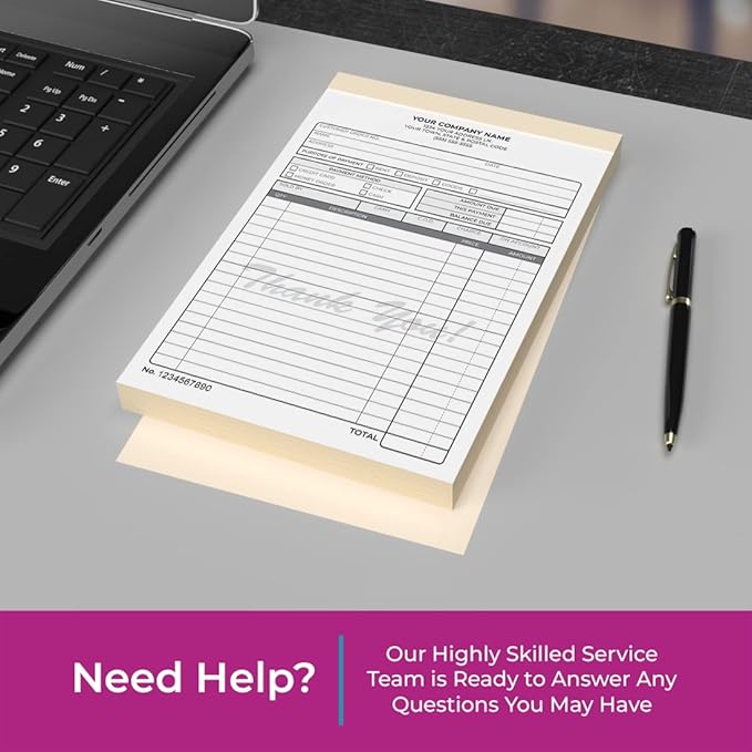 Custom 5.5" x 8.5" Carbonless NCR Books in 2-Part Duplicate Invoices, Work - Image 2