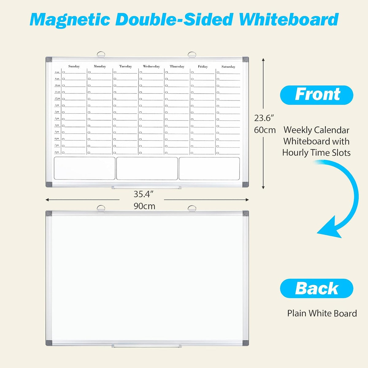 ONAVIA Weekly Calendar Whiteboard, Dry Erase Board for Wall 36 x 24