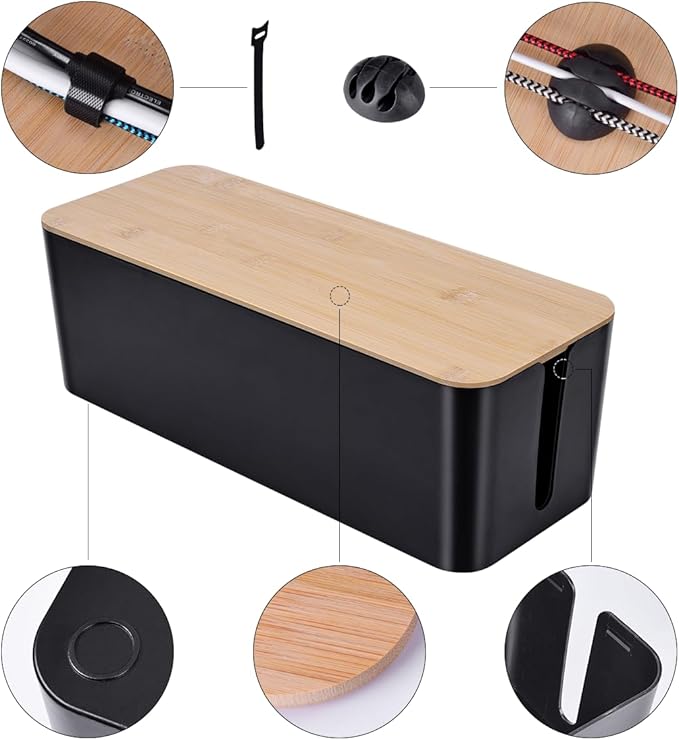 2 Pack Large Cable Management Box – Wooden Style Cord Organizer Box and Cover - Image 5
