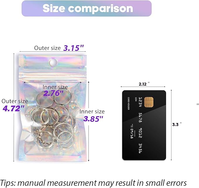 100Pcs Holographic Packaging Bags, 3.1x4.7 inch Resealable Foil Pouch Mylar - Image 2