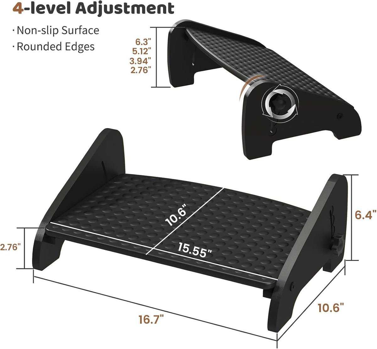 Under Desk Foot Rest, Adjustable Bamboo Ergonomic Footrest, 4 Heights