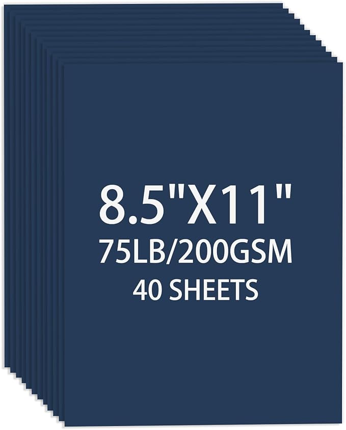Cardstock 8.5 X 11, 40 Sheets Dark Blue Card Stock, 75lb/ 200gsm Copy Paper by Ciphyfee