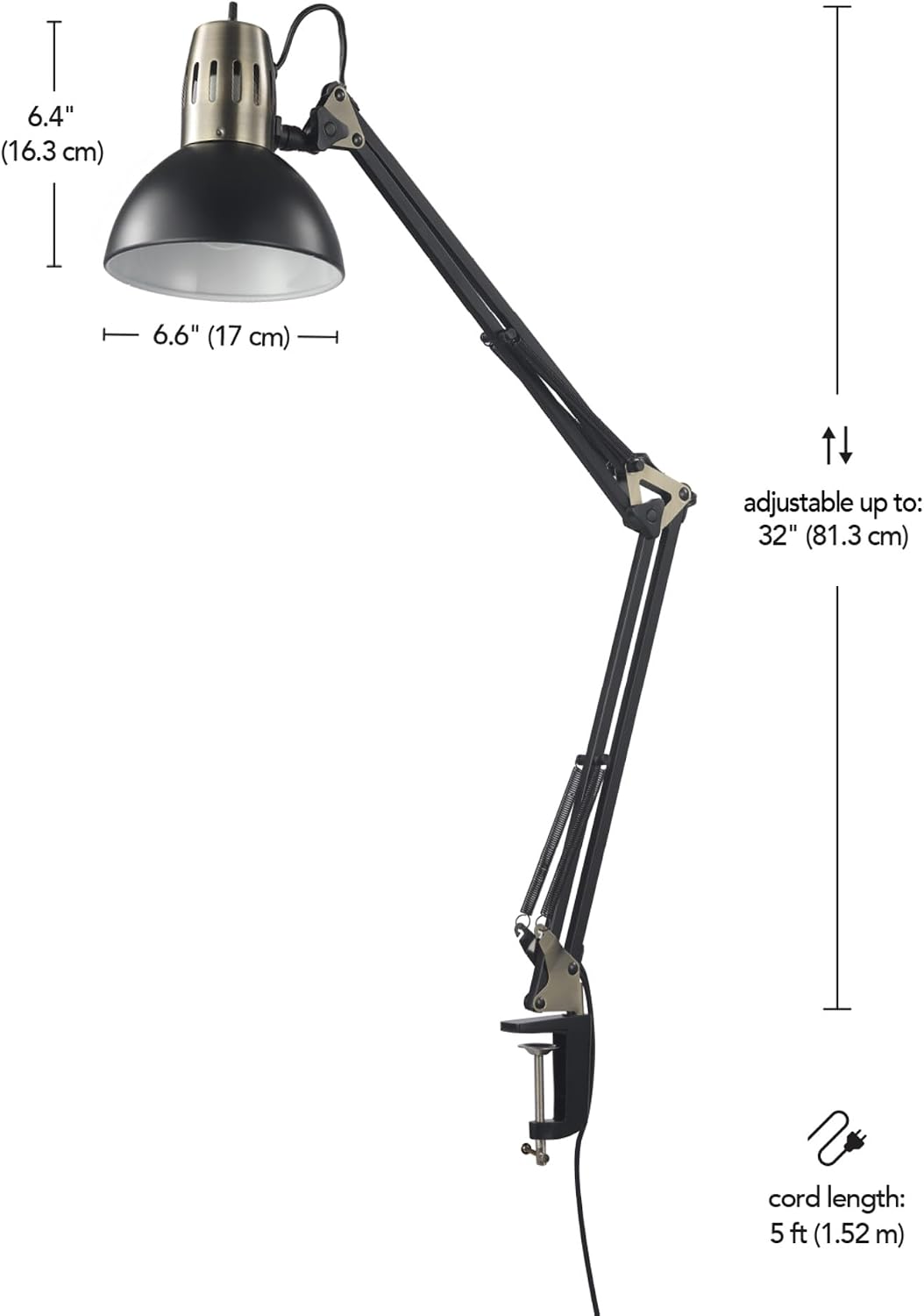 Globe Electric 62000009 32" Multi-Joint Desk Lamp with Metal Clamp, Matt...