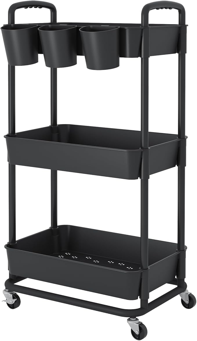 JIUYOTREE 3-Tier Plastic Rolling Storage Cart Utility Cart by JIUYOTREE
