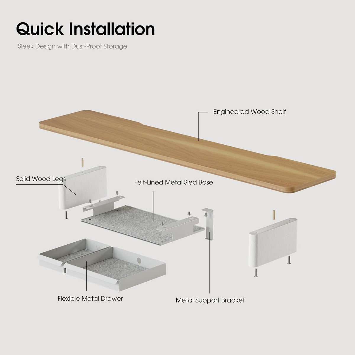 Fenge 42.5" Dual Monitor Stand with Storage Drawer & Solid Wood Legs