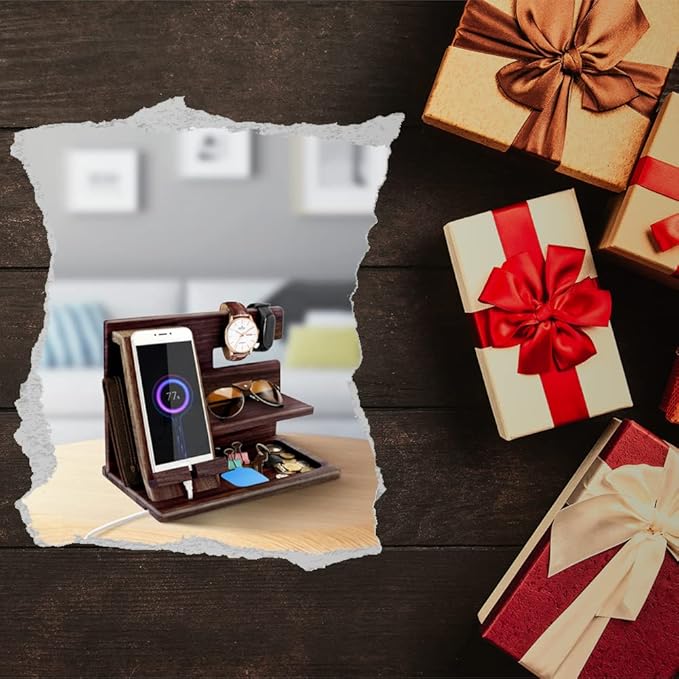 Gifts for Men Bedside Organiser Wood Phone Docking Station Dad Birthday Gifts - Image 7
