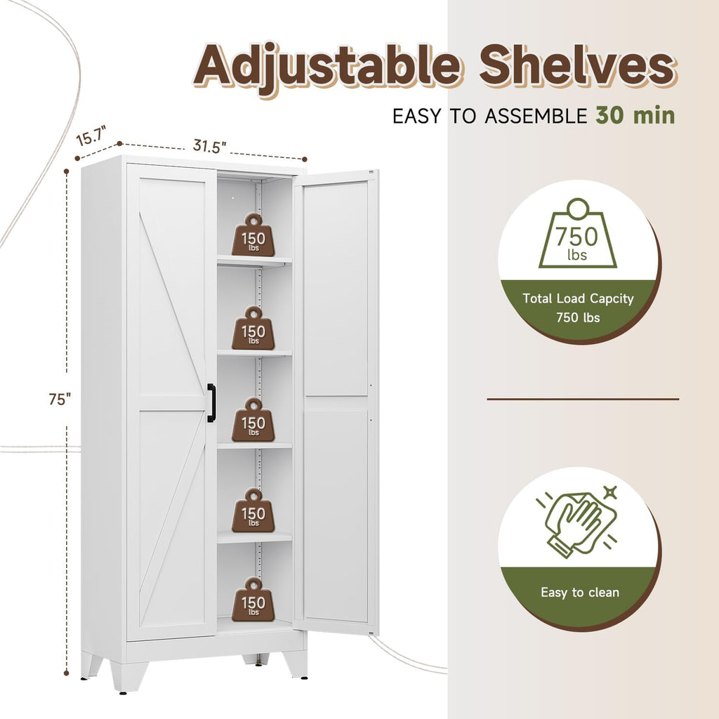 letaya 75" h metal storage cabinet with 2, close-up detail