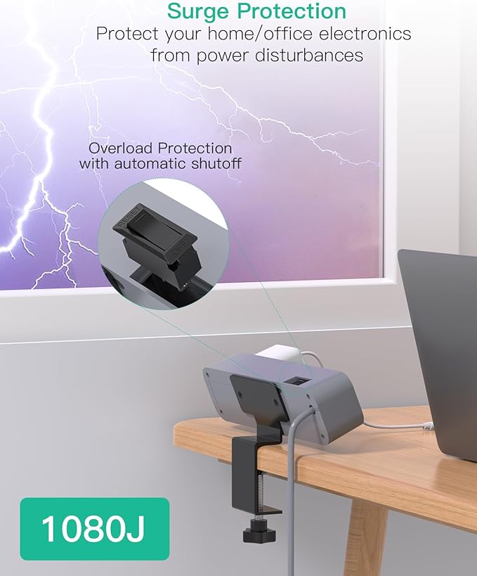 PD30W Desk Clamp Power Strip, Desktop Mount Surge Protector, Fast Charging - Image 7