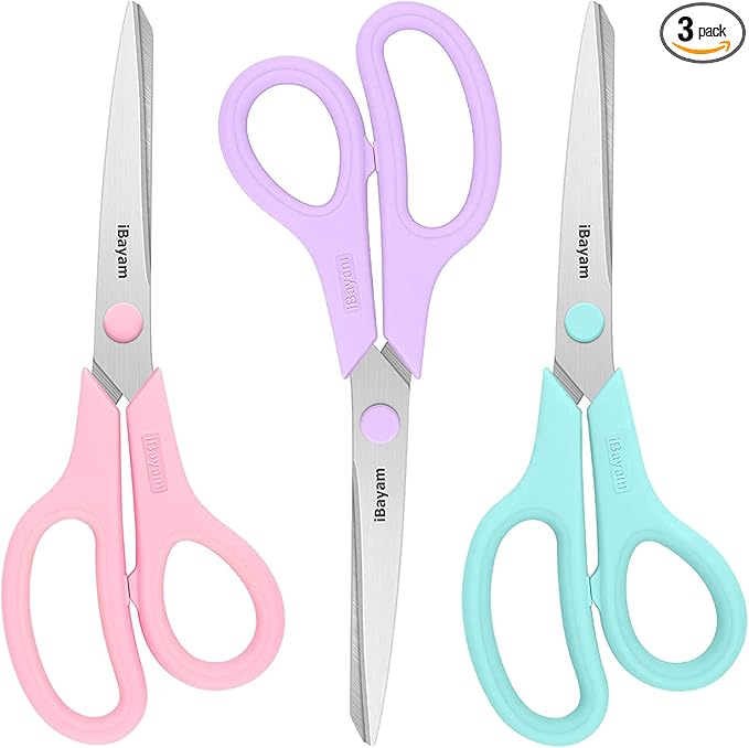 Scissors, iBayam 8" All Purpose Scissors Bulk 3-Pack, Ultra Sharp 2.5mm Thick by iBayamDirect