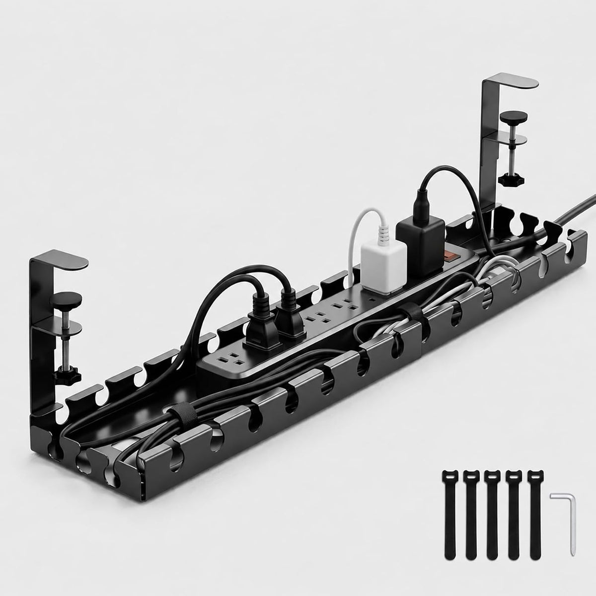 Under Desk Cable Management Tray, No Drill Clamp Mount, 17-30 Inch