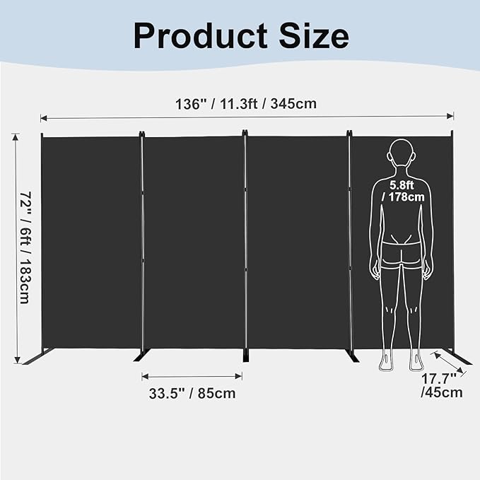 MAYOLIAH 4 Panel Room Divider 6ft Tall Freestanding Privacy Screen 136'' W - Image 2