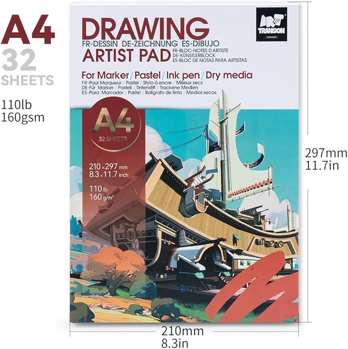 TRANSON Artist Mix Media Sketchbook Marker Pad, 8.3”x11.7” 32 Sheets A4 Art - Image 4