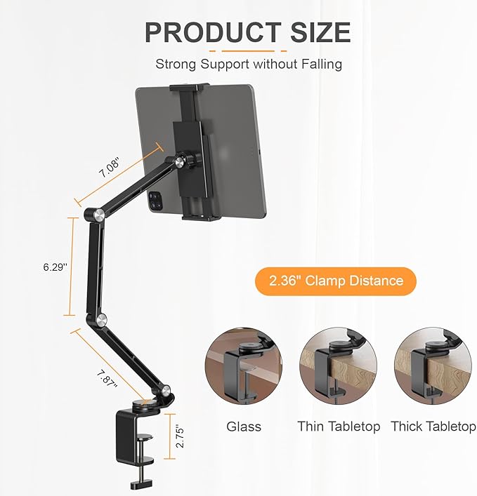 Houele Tablet Stand Holder, Adjustable Foldable Tablet Arm iPad Desk Mount - Image 5