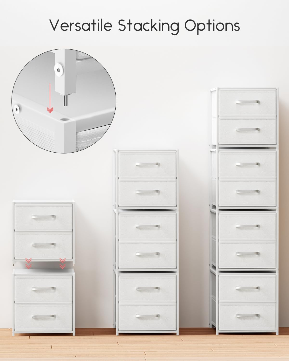 Homsorout 2 Pack Stackable Drawers for Closet, White Storage Drawers
