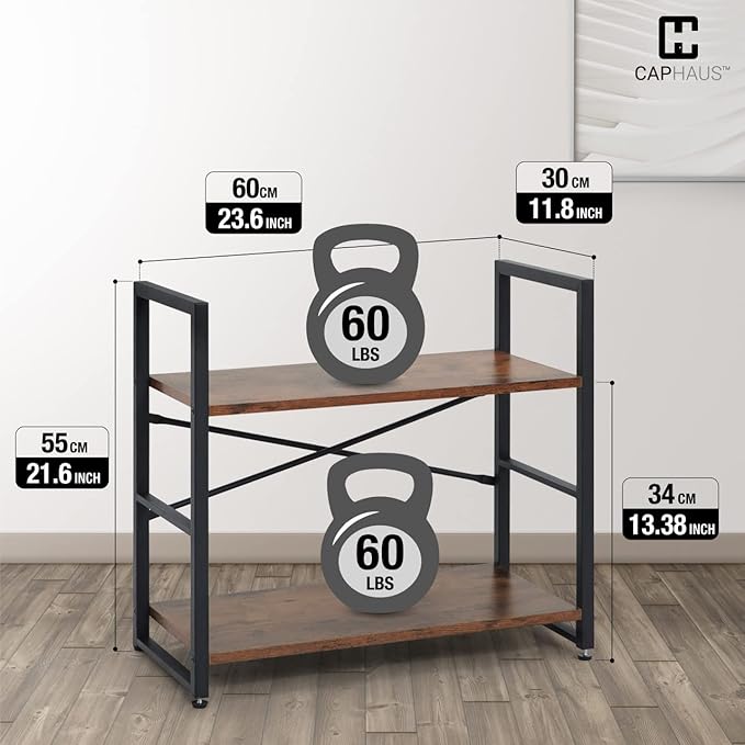 CAPHAUS 2 Tier Small Bookshelf, 24 Inch Width Free Standing Shelf, Bookcase - Image 3