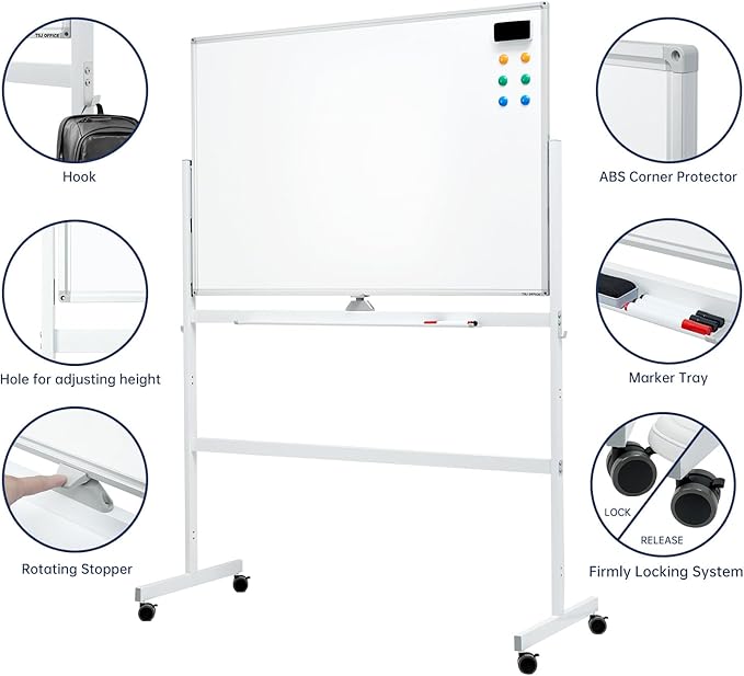 Large Dry-Erase Rolling Magnetic Whiteboard - Image 3