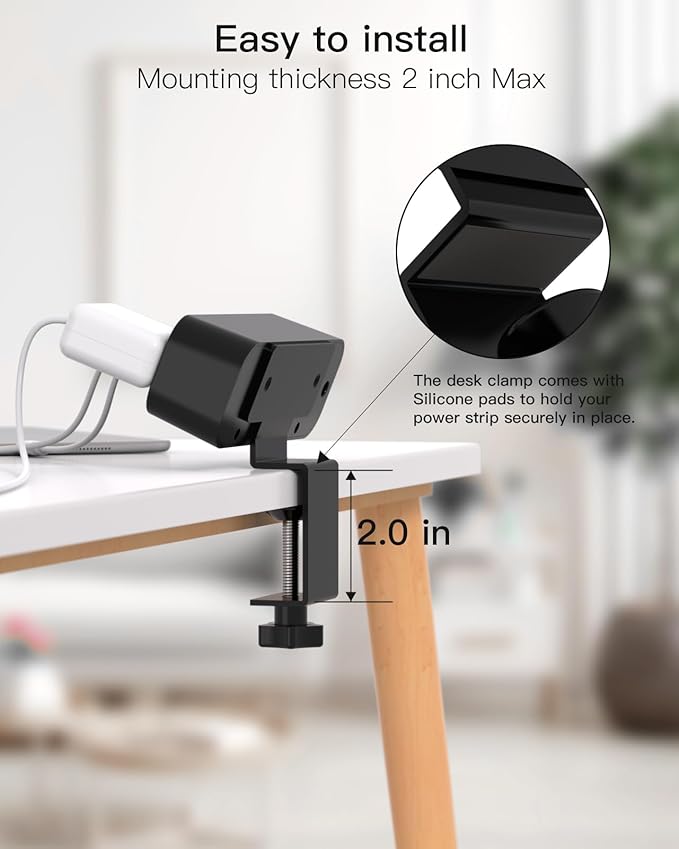 Desk Clamp Power Strip 10ft Flat Plug Extension Cord - Image 4