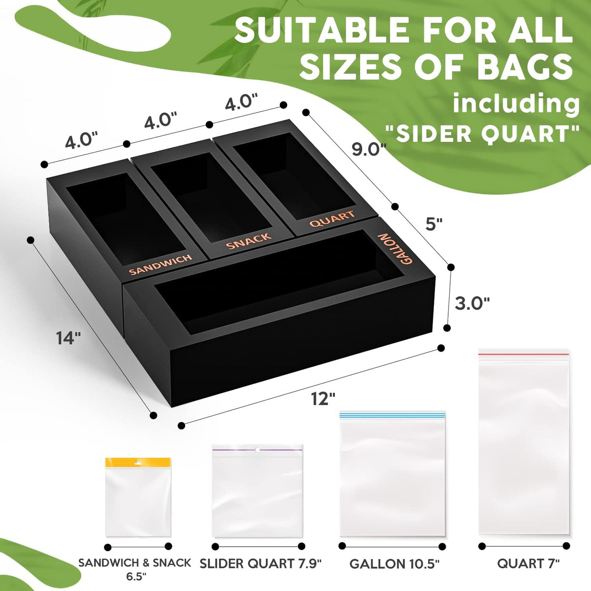DALSHABET Bamboo Storage Bag Organizer for Kitchen Drawer, 4 Separate Food St...