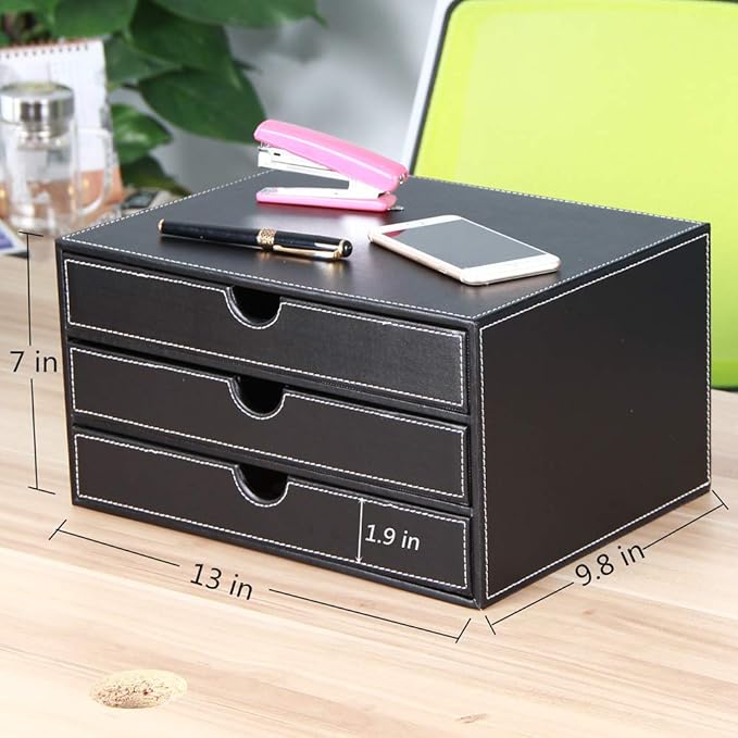 RHCSZ High-end PU Leather Desk Organizer File Cabinet Executive Office Supplies - Image 2
