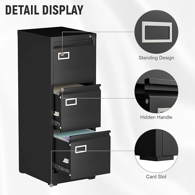Lockable Vertical Metal File Cabinet 3 Drawer, Steel Filing Cabinet - Image 6