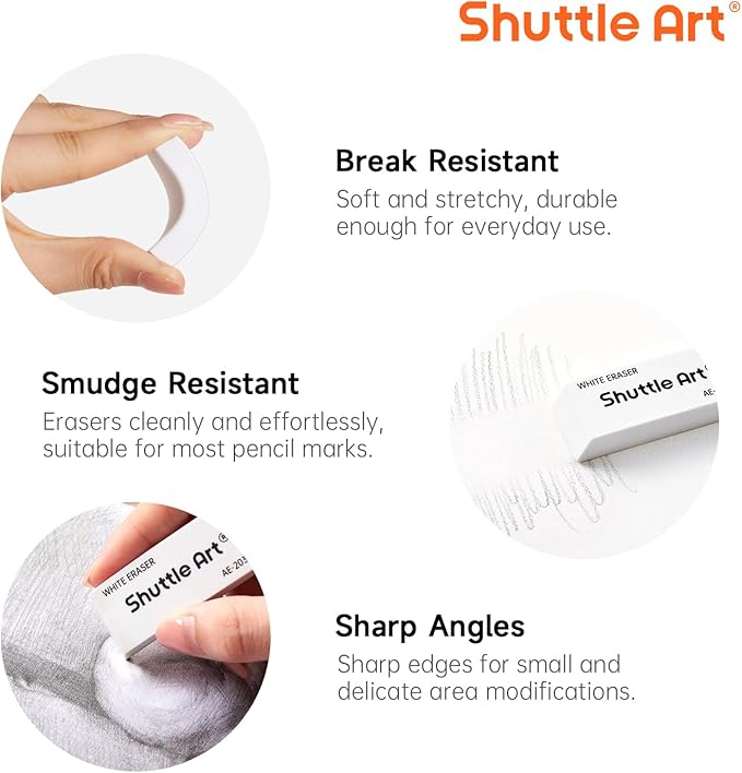 Shuttle Art White Erasers, 120 Pack Erasers Bulk, Smudge Resistant Eraser - Image 2