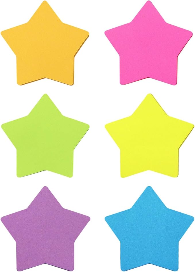 SIMONA Star Shape Sticky Notes 6 Color Bright Colorful Sticky Pad 75 Sheets/Pad by SIMONA