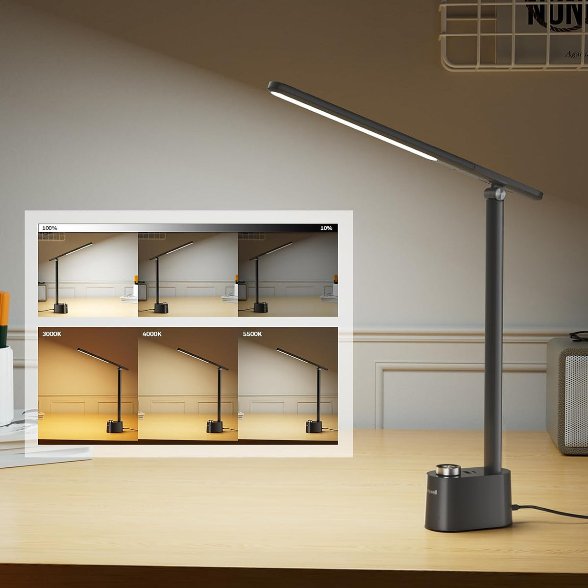 honeywell h01 pro led desk lamp, foldable desk, side view