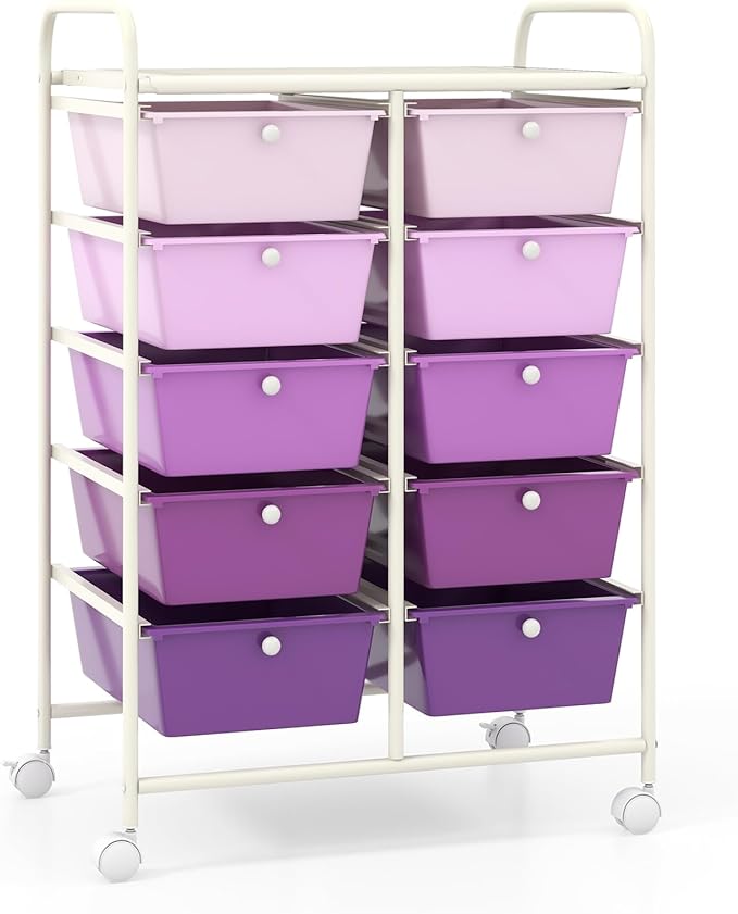 LDAILY 10 Drawer Rolling Cart, Storage Cart Organizer on Wheels, Drawer Cart by LDAILY