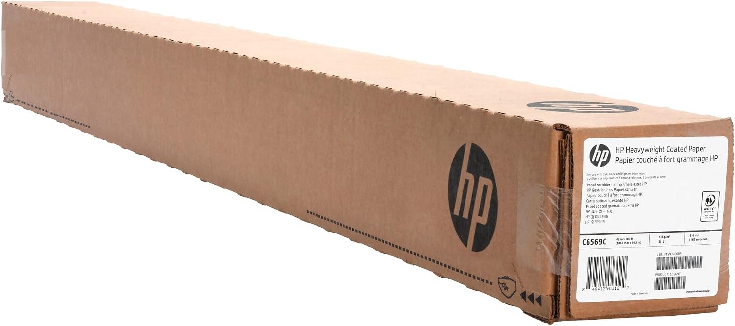 HP C6569C Heavyweight Coated Wide Format Roll, 42" x 100', 35 Lb