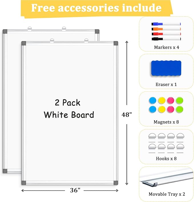AMUSIGHT 2 Pack Double-Sided Magnetic Whiteboard, Aluminum Frame White Board - Image 5