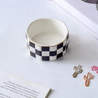 Paper Clip Holder Ceramic Checkered Paper Clip Dispenser for Desk Paper Clip Organizer Office Cute Desktop Decor Binder Clip Holder (Black-01)