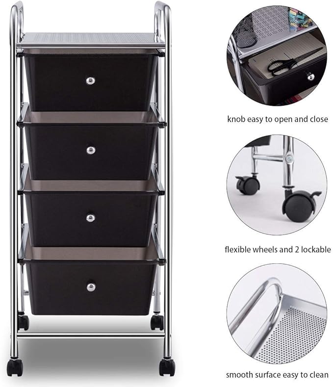 Giantex 4 Drawers Cart Storage Bin Organizer Rolling Storage Cart Metal Frame - Image 3