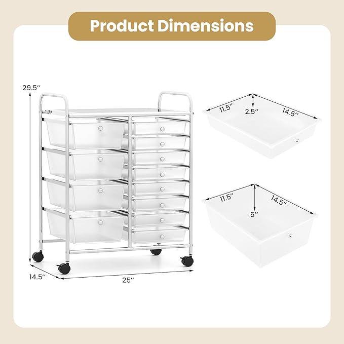 LDAILY 12 Drawer Rolling Storage Cart, Rolling Cart - Image 3