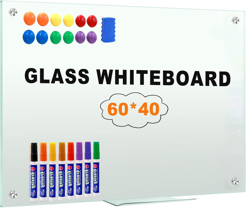 H-Qprobd Glass Whiteboard 60"x40" Magnetic Dry Erase White Board