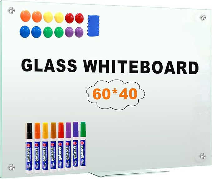 H-Qprobd Glass Whiteboard 60"x40" Magnetic Dry Erase White Board by H-Qprobd