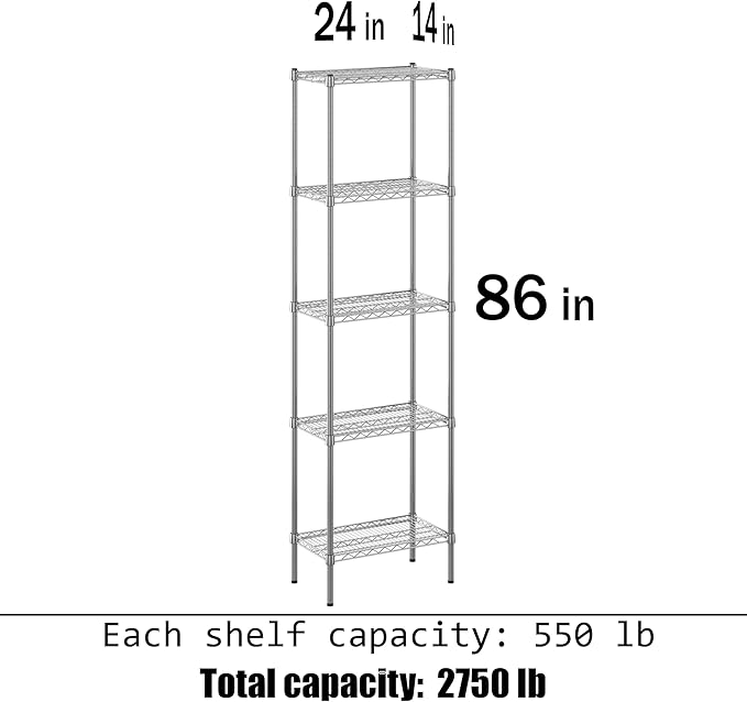Regal Altair 14" Deep x 24" Wide x 86" Height Wire Shelving Kit | 5-Tier | NSF - Image 3