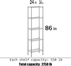Regal Altair 14" Deep x 24" Wide x 86" Height Wire Shelving Kit | 5-Tier | NSF - Image 3