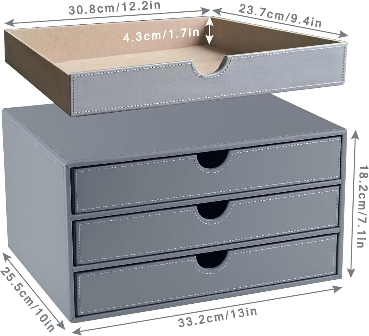 PU Leather Desk Organizer with 3 Drawers,Executive Office Supplies Desktop Fi...