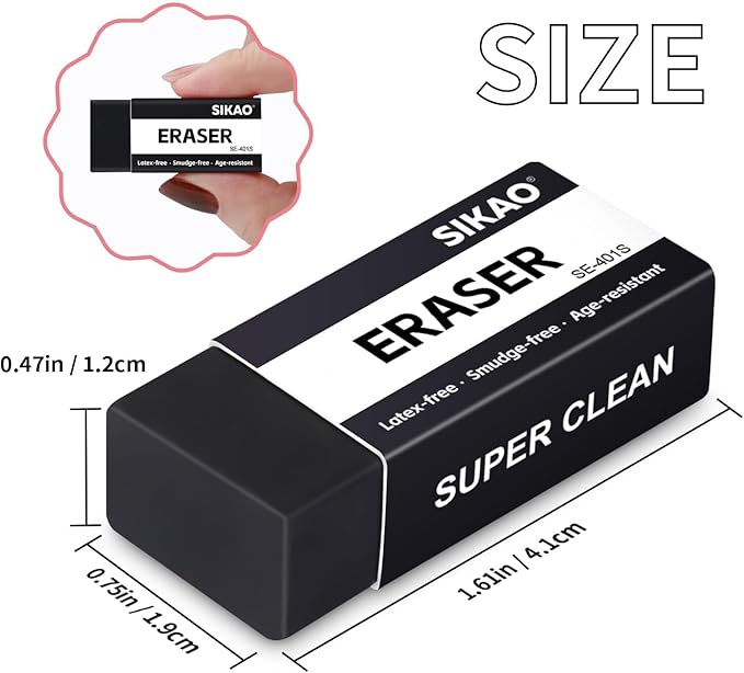 Black Erasers, 6 Pack Block Pencil Erasers – Smudge-Free Latex-Free Art Erasers - Image 2