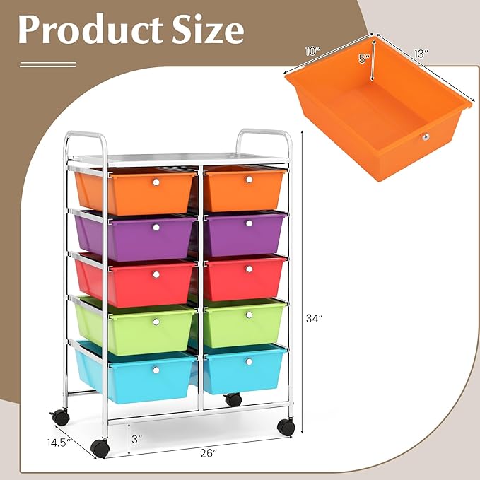 GOFLAME 10-Drawer Rolling Storage Cart, Art Craft Storage Organizer on Wheels - Image 3
