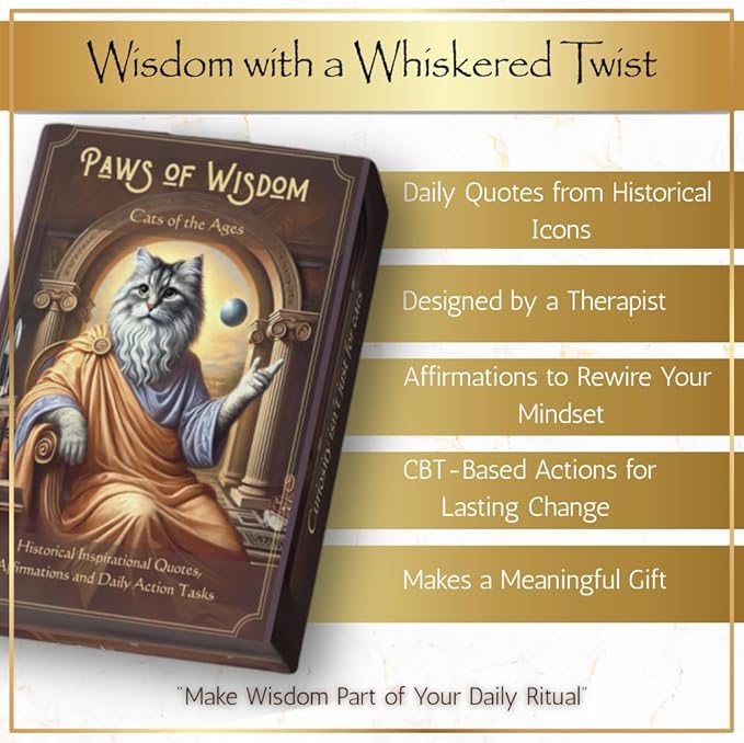 Paws of Wisdom Motivational 54-Card Deck. Cat-Themed Historical Quotes - Image 9