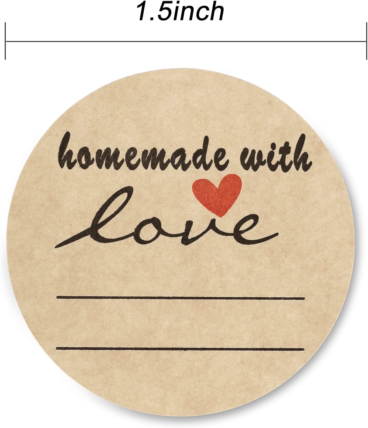 1.5" Homemade with Love Stickers, 500 Pcs Kraft Jar Canning Label Stickers for Baked Packaging, Cookie Bags, Fudge Containers, Store Owners, Crafts, Organizing, Price Tags