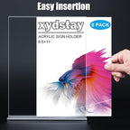 xydstay 6pack Acrylic Sign Holder 8.5 X 11, Vertical T Shape Clear Plastic Menu - Image 3
