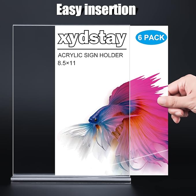 xydstay 6pack Acrylic Sign Holder 8.5 X 11, Vertical T Shape Clear Plastic Menu - Image 3